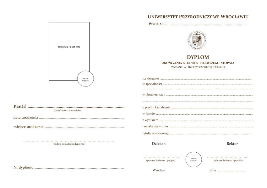 Вроцлавський Природний Університет, диплом бакалавра