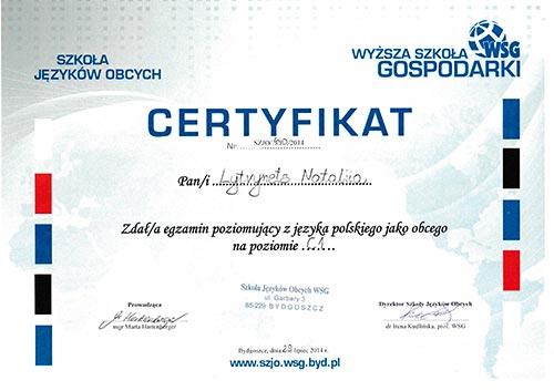 Безкоштовне навчання за наявністю сертифіката володіння польською мовою